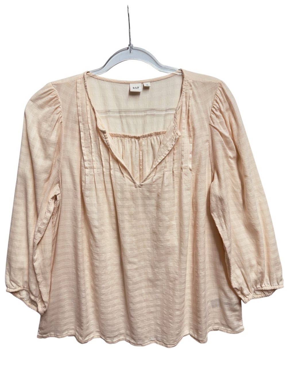 Pure Cotton Plaid Jacquard Pleated Peasant Flowy Blouse Top